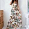 Casual Dress V Neck Pullover Backless Leaves Print Long Dress for Dating