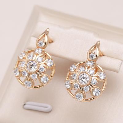 New Trend Sunflower Natural Zircon Lovely Earrings Women Party Fashion Jewelry  Rose Gold Color Luxury Drop Earrings