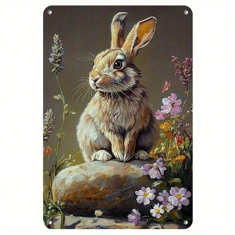 Vintage Rabbit Metal Wall Poster, Easter Decor for Kitchen
