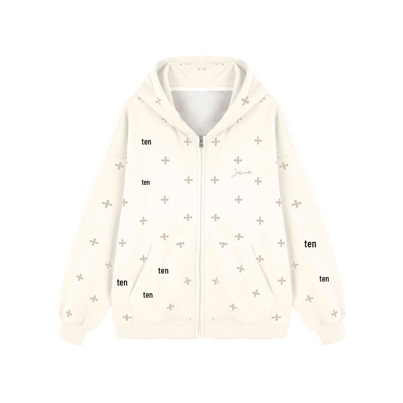 ICH MODE Women's Star-Inspired Cross Print Hooded Sweatshirt