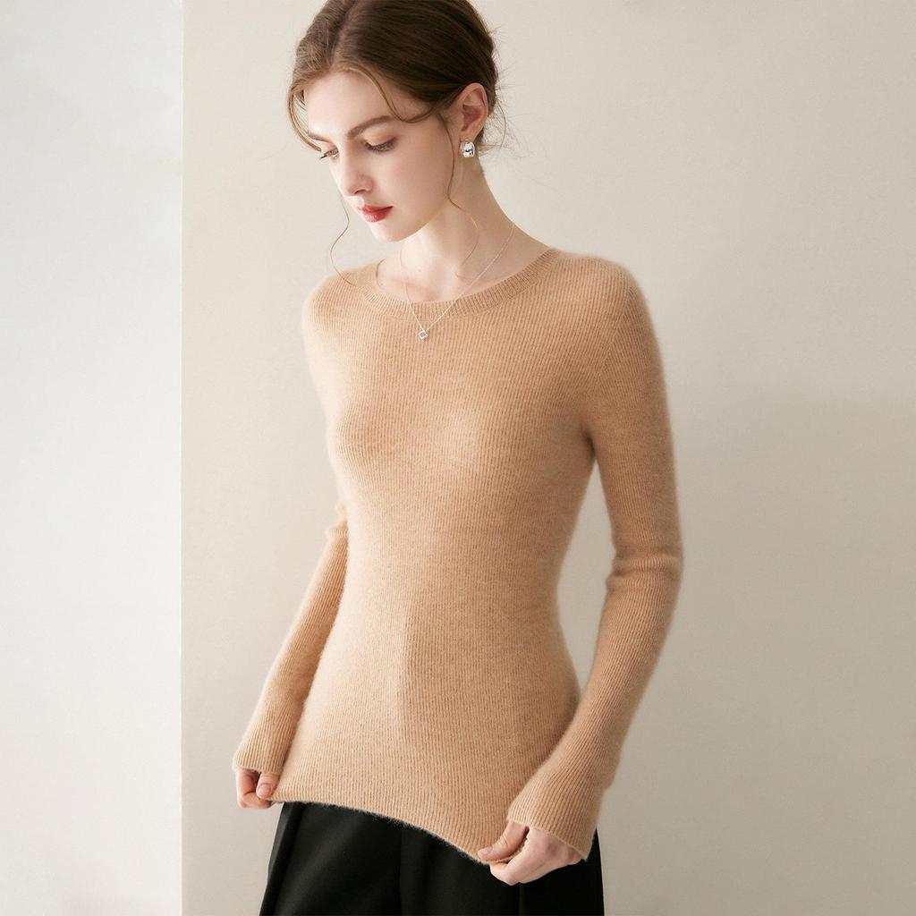 Le Kasha 2026 Women's 100% Cashmere Sweater: Ribbed Round Collar, Long Sleeve, Twelve Gauge Single Thread