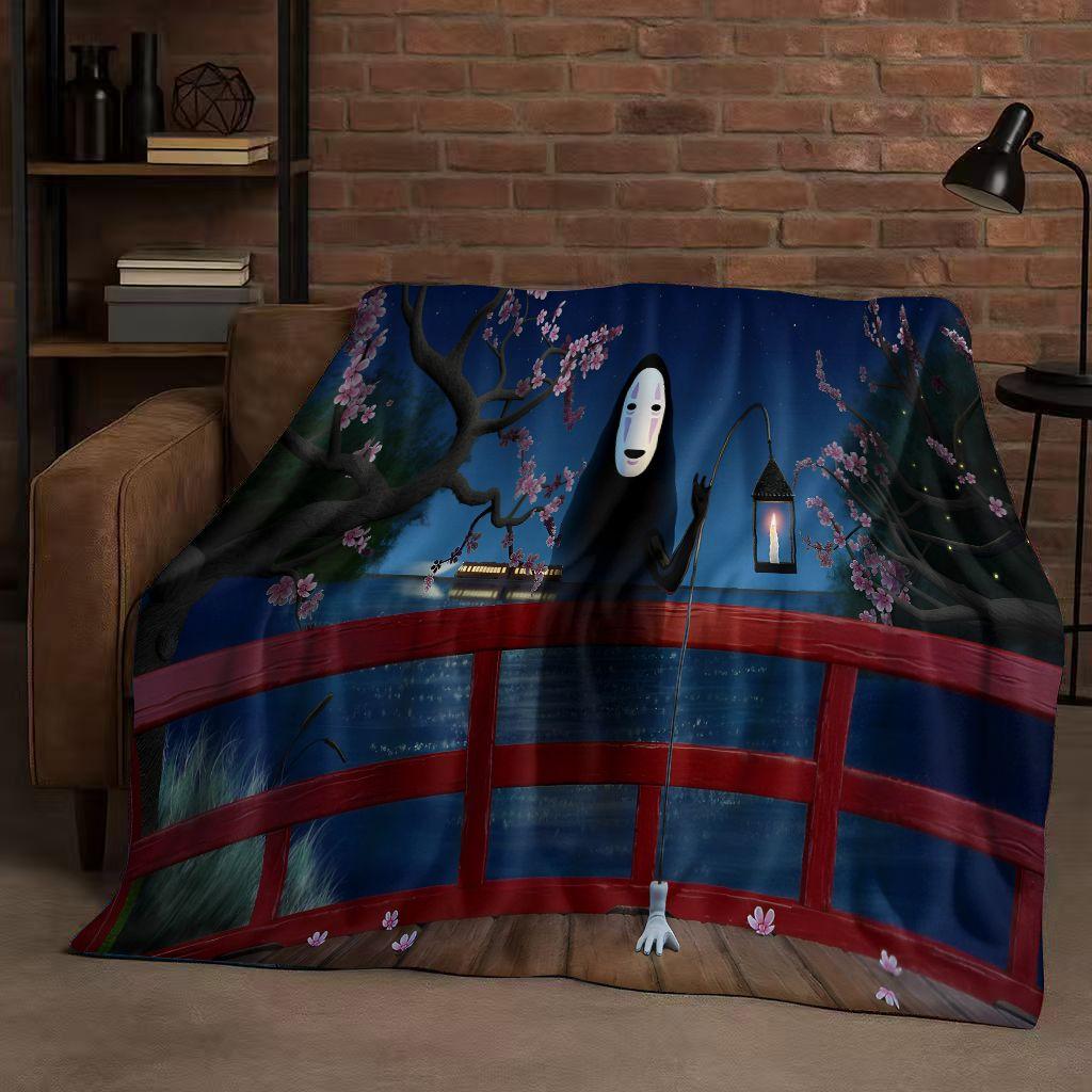 3D Retro Cartoon Spirited Away No Face Man Flannel Blanket,Ultra Soft Warm Plush Throw for Home Bedroom Bed Sofa Cover Kid Gift
