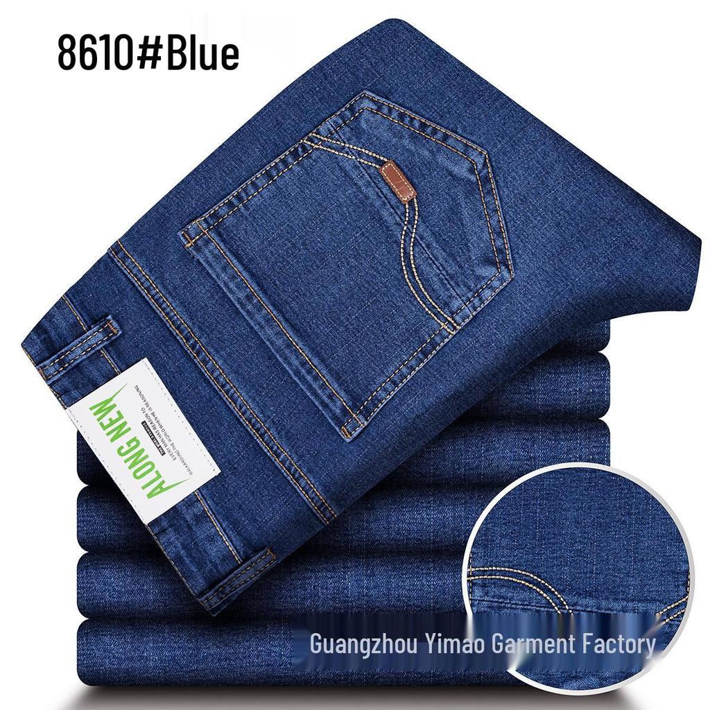 Yi Mao Herren Sommer High-Waist Elastische Jeans - Dünn, Gerade, Locker, Übergröße Freizeitkleidung für Mittelalte