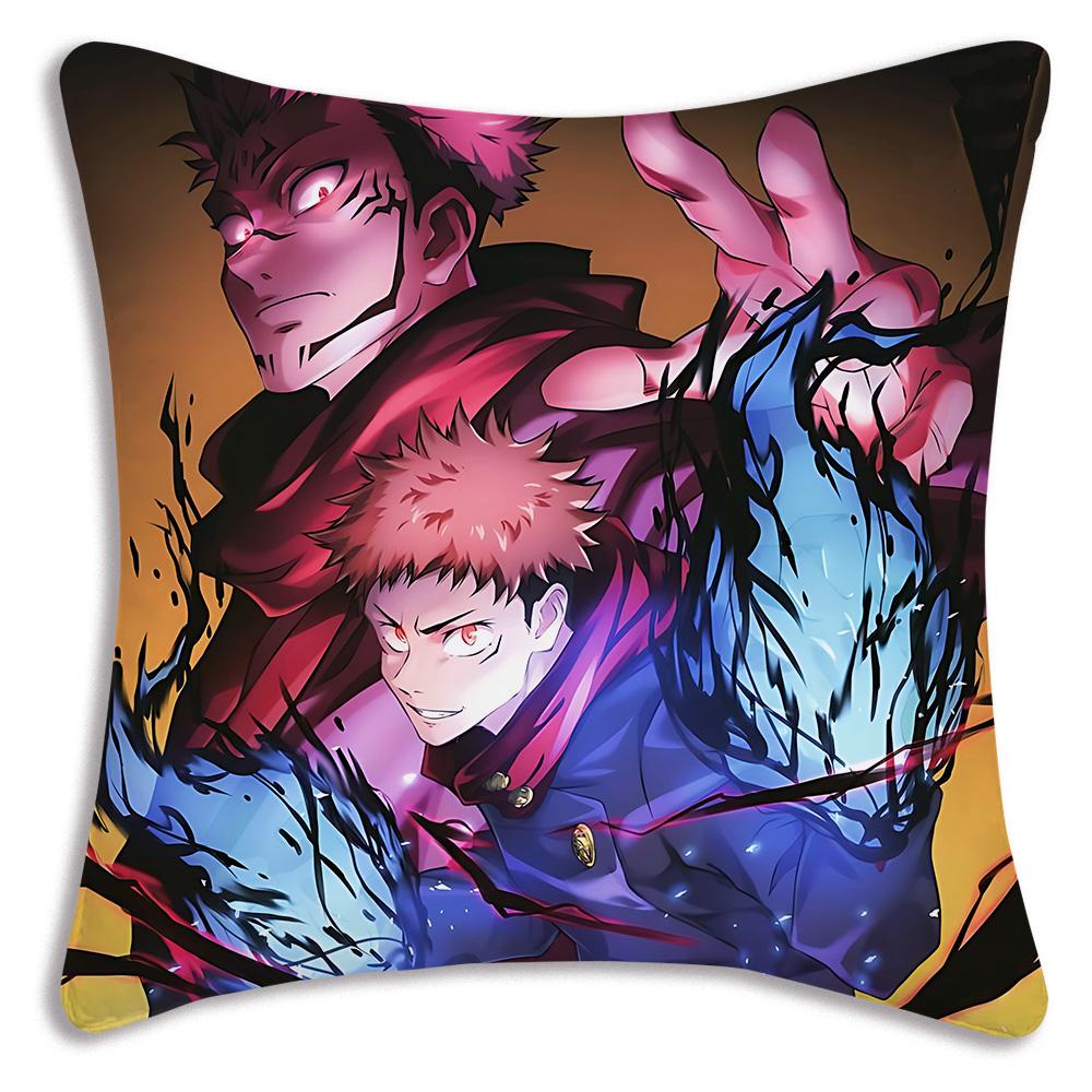 Hot Anime Jujutsu Kaisen Pillow Covers Cartoon Sofa Decorative Home Double-Sided Printing Short Plush Cute Cushion Cover