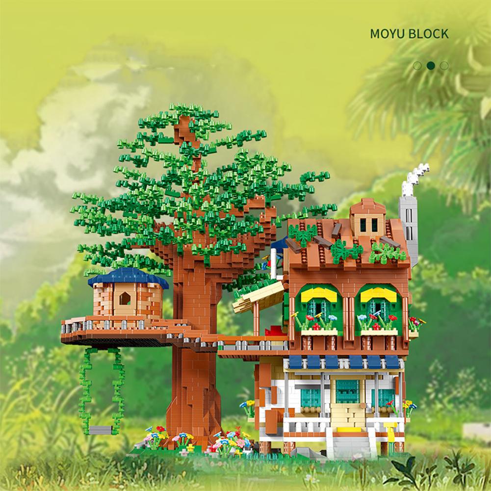 Diy miniaturní diamantové malé částice složené stavební bloky Forest Tree House Téma Puzzle Modely