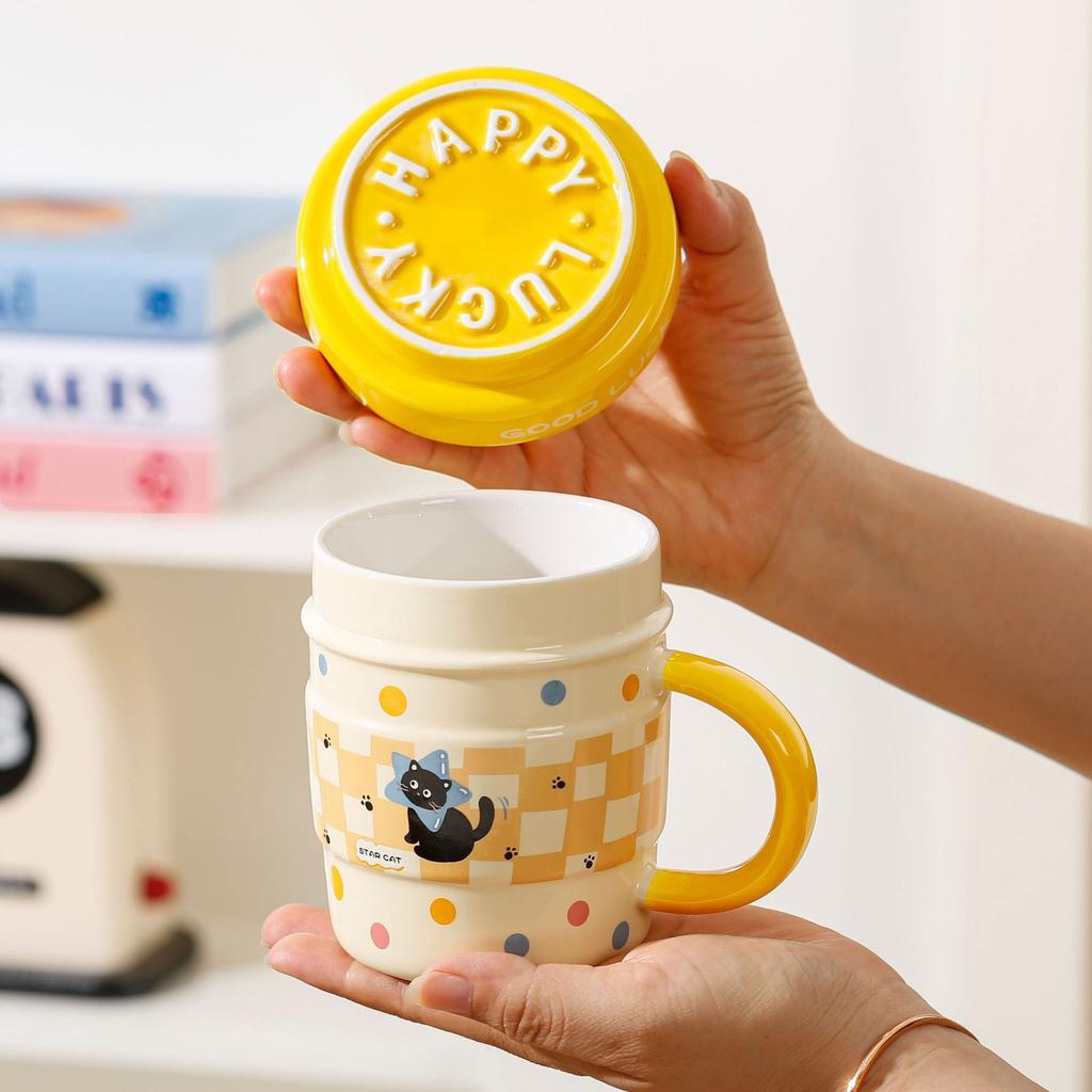 High-Value Cute Cat Mug Home Office Drinking Cup With Lid Large-Capacity Ceramic Cup As A Gift