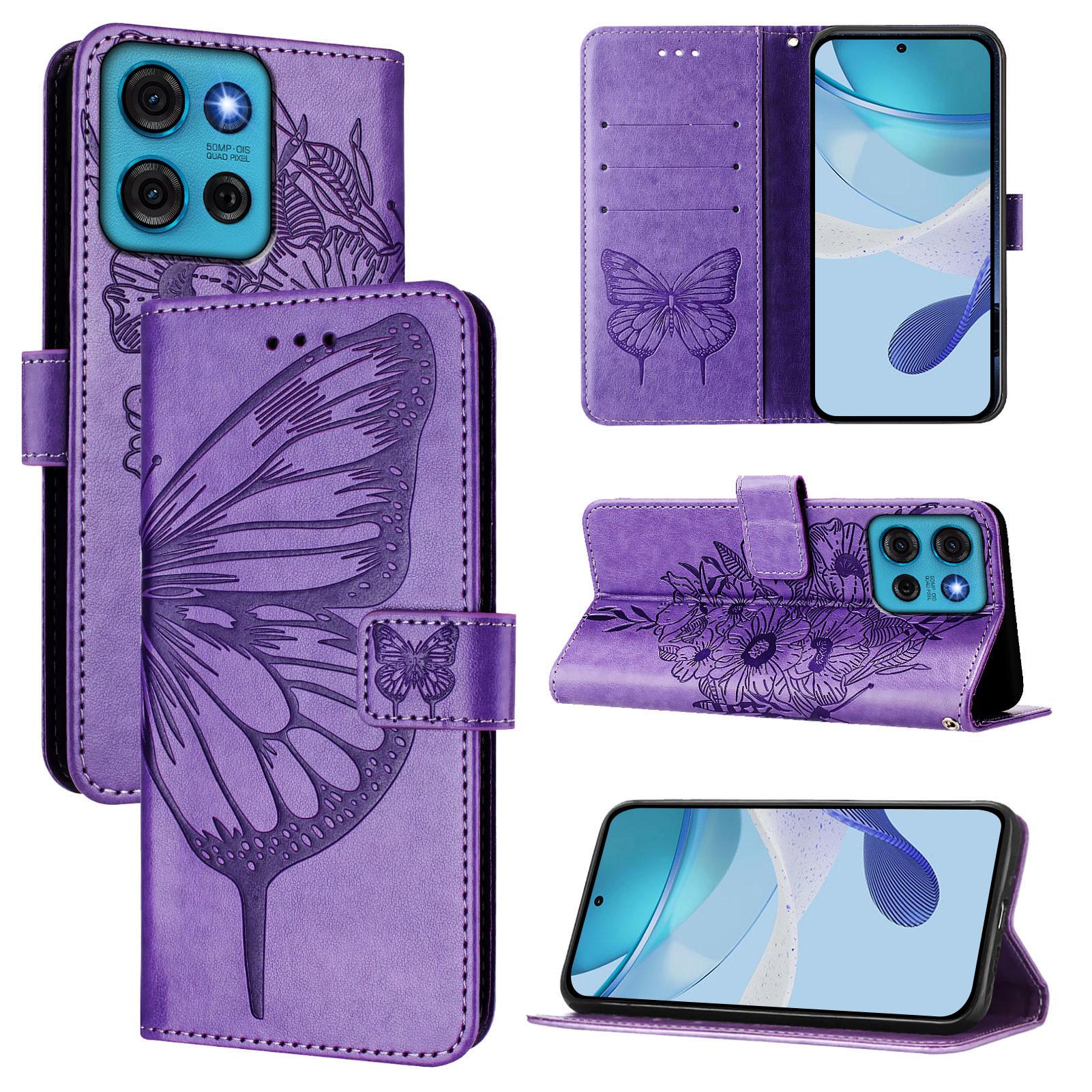 

For Motorola Moto G75 5G Wallet Case with Wrist Strap Butterfly Imprint Leather Phone Cover G