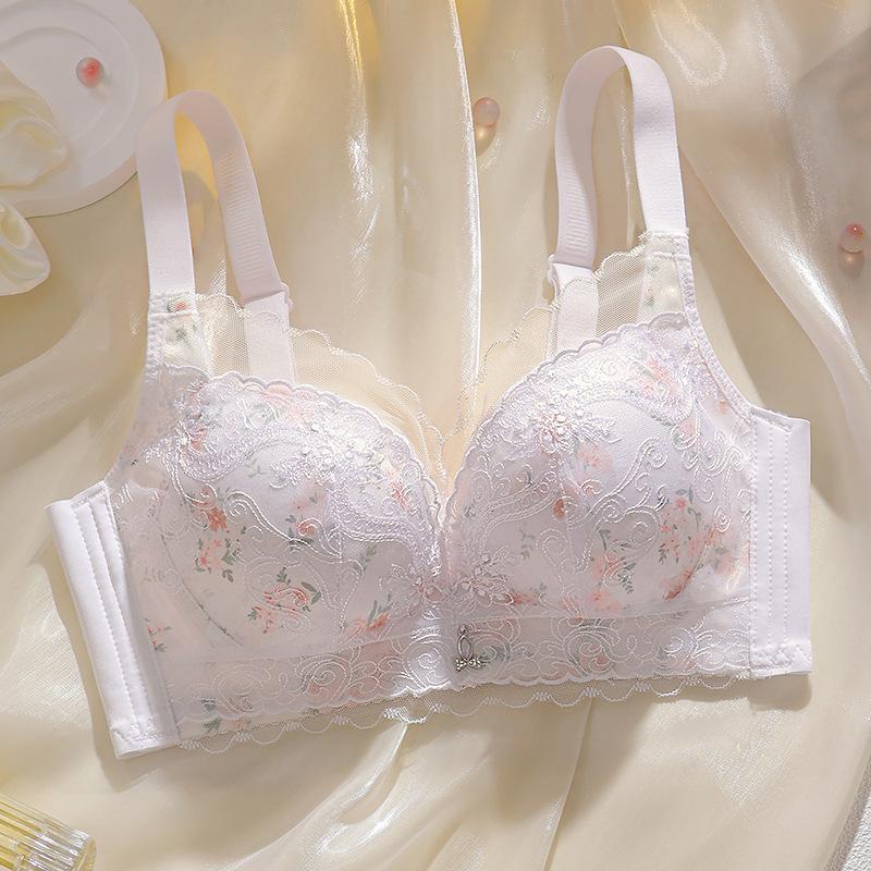 Embroidered Push-Up Lingerie Set: Wireless, Small Bust, Shaping, Side Support, Four-Row Buckle Bra & Panty.