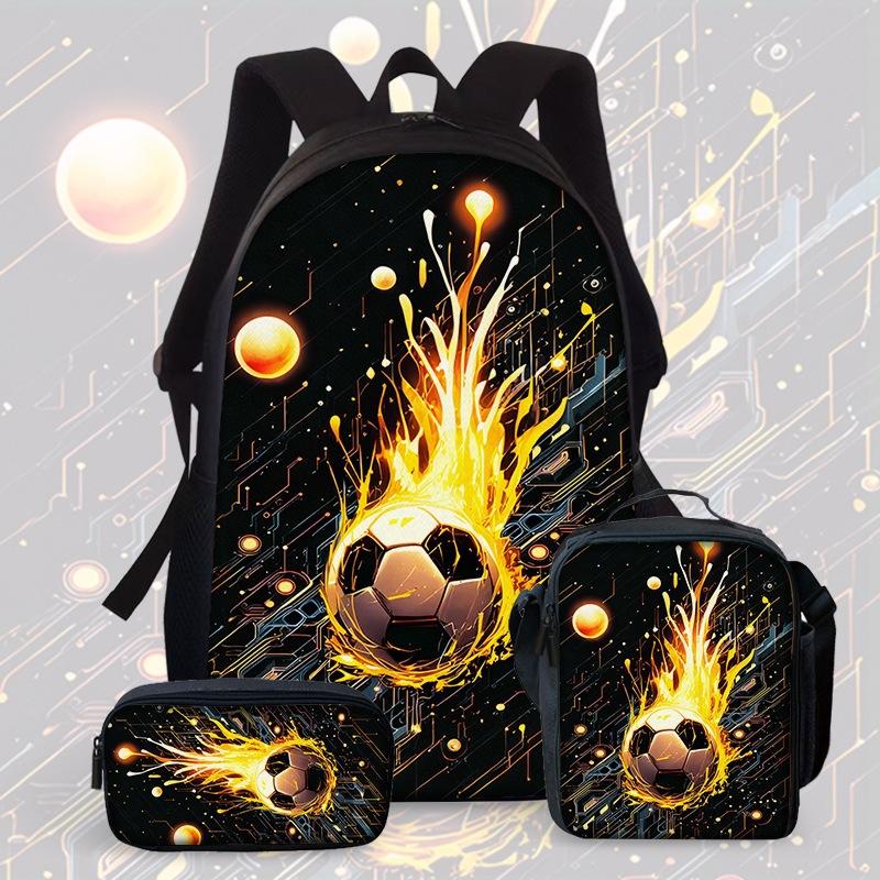 Large Capacity Schoolbag with Shoulder Strap; Student Three-piece Pencil Case Set