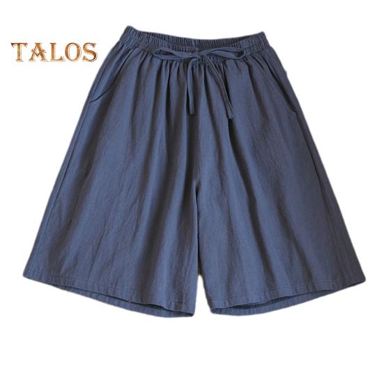 Women Summer Casual Shorts Elastic Waist Drawstring Pockets Shorts Solid Color Wide Leg Loose Short Pants Streetwear