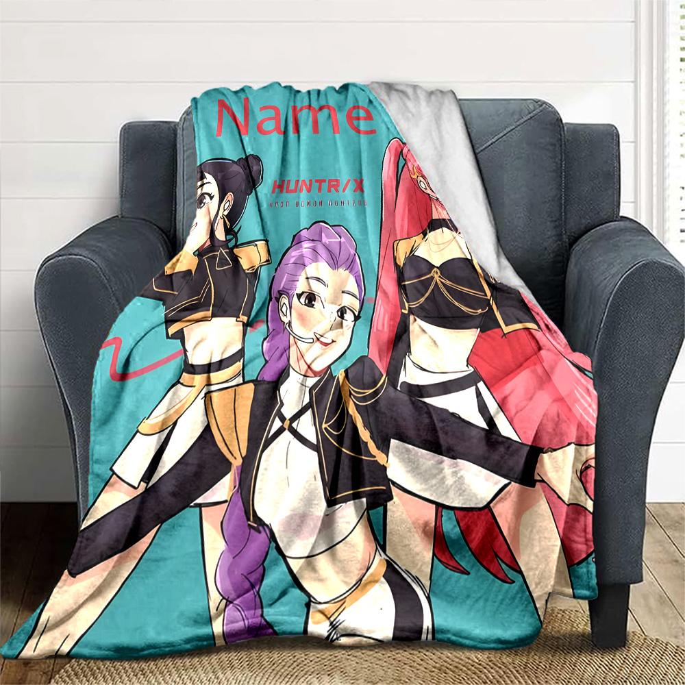 Customizable KPop Demon Hunters9 Throw Blanket – Personalized Name, All-Season Cozy Snug Blanket, Machine Washable, Personalized Blanket