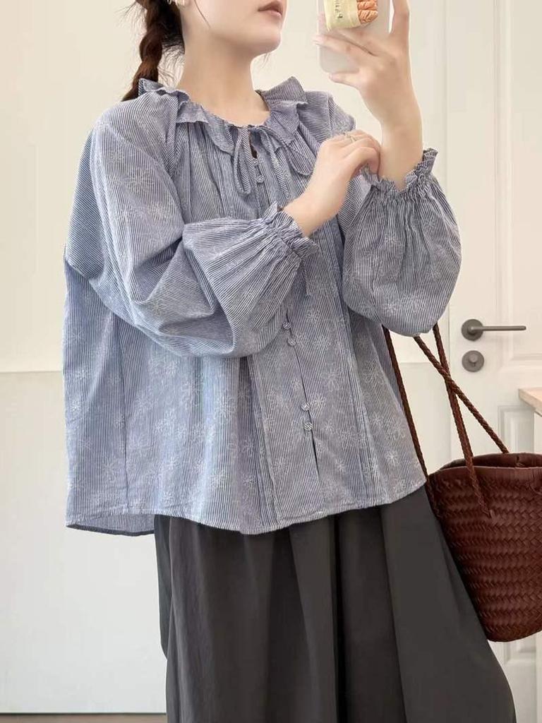 Spring 2026 Japanese Style Loose Wide Lapel Tie-Waist Pleated Women's Cardigan Shirt