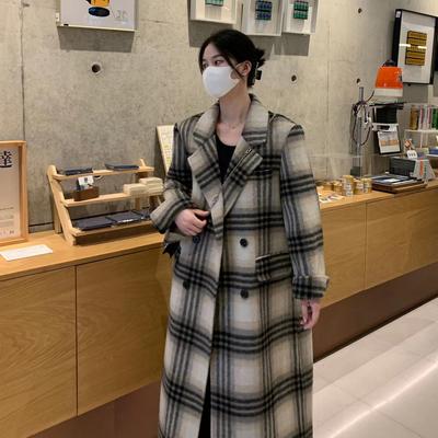 New Double-sided Wool Coat Mid-length Korean Style Loose Plaid Woolen Coat