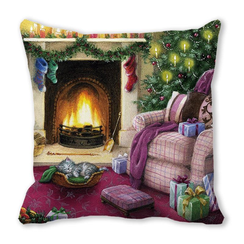 Weihnachtsdekoration Kissenbezug Bauernhaus Sofa Wurfkissenbezug Niedlicher Haustier Katze Hund Kissenbezug Floral Kissenbezug