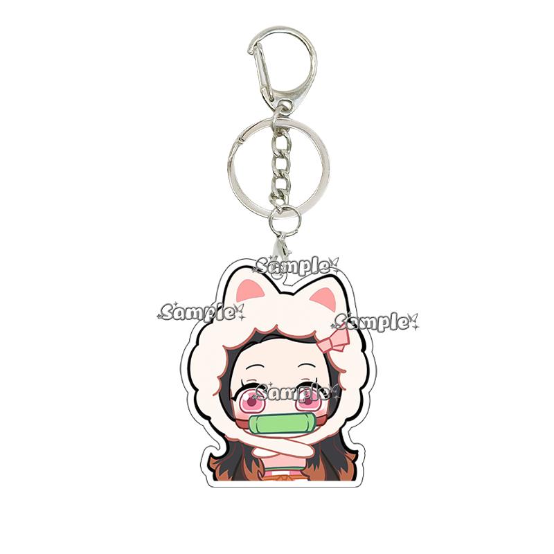 Q Version Anime Acrylic Agatsuma Zenitsu Tsuyuri Kanawo Kochou Tanjiro Nezuko Cartoon Kawaii Keychain Pendant Decor Fans Gifts