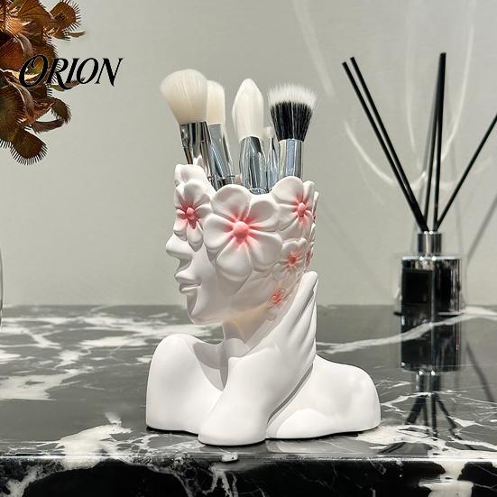 Artistic Cosmetic Brush Cup Storage Box, with Side Face Design, Nordic Style Versatile Makeup Minimalist Container Holder, for Bedroom Dressing Table