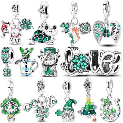 Original Kupfer Anhänger Perle Cz Zirkon Grünes Kleeblatt Lebensbaum Anhänger Geschenk Passend Armband Schmuck Diy Markierung