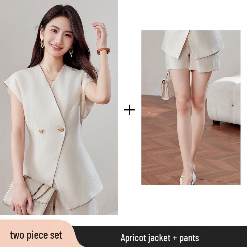 2025 Summer High-End Sleeveless Suit Jacket with Shorts – Goddess Petite OL Style