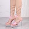 12cm Ultra High Heels Crystal Clear Heeled Women Sandals Sexy Narrow Band Cross-tied Platform Wedges Gladiator Sandals Shoes