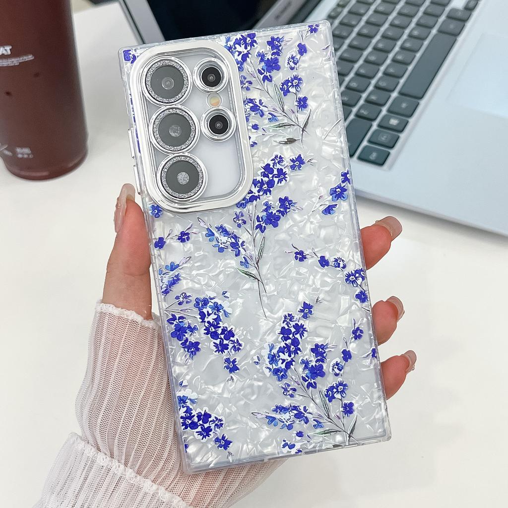 Suitable for Samsung S25 Ultra Mobile Phone Case Electroplated Flower and Grass S24FE with Bracelet Flash Powder Lens Film A56 Protective Case