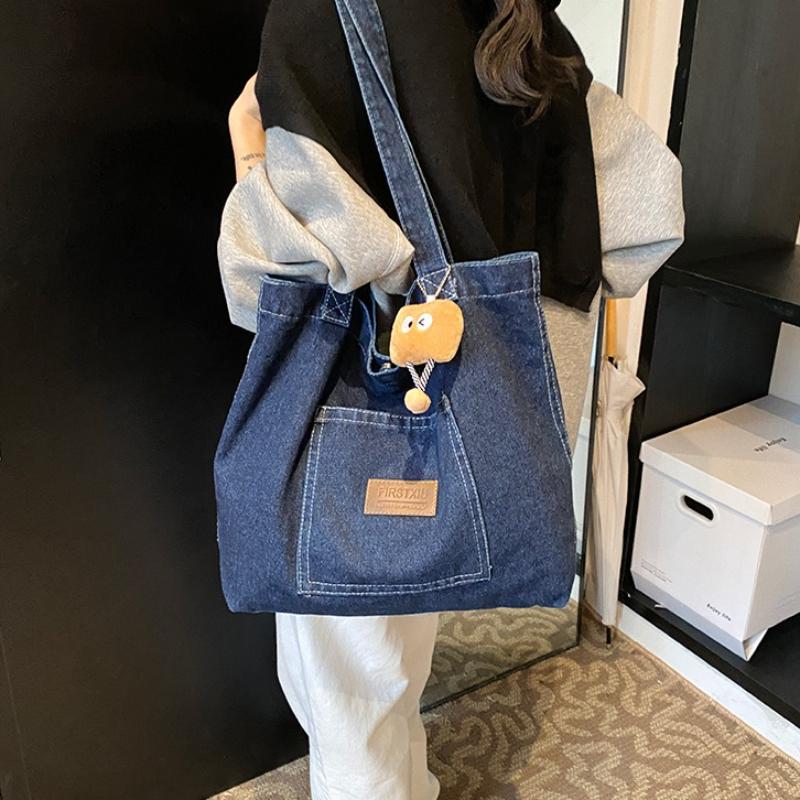 Cowboy Canvas Shoulder Bag for Women, Large Capacity Niche Artistic Tote Bags, Japanese and Korean Casual Versatile Handbag