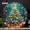 Vintage Round Metal Tin Sign Christmas Tree With Gifts Home Wall Art Decor 20cm