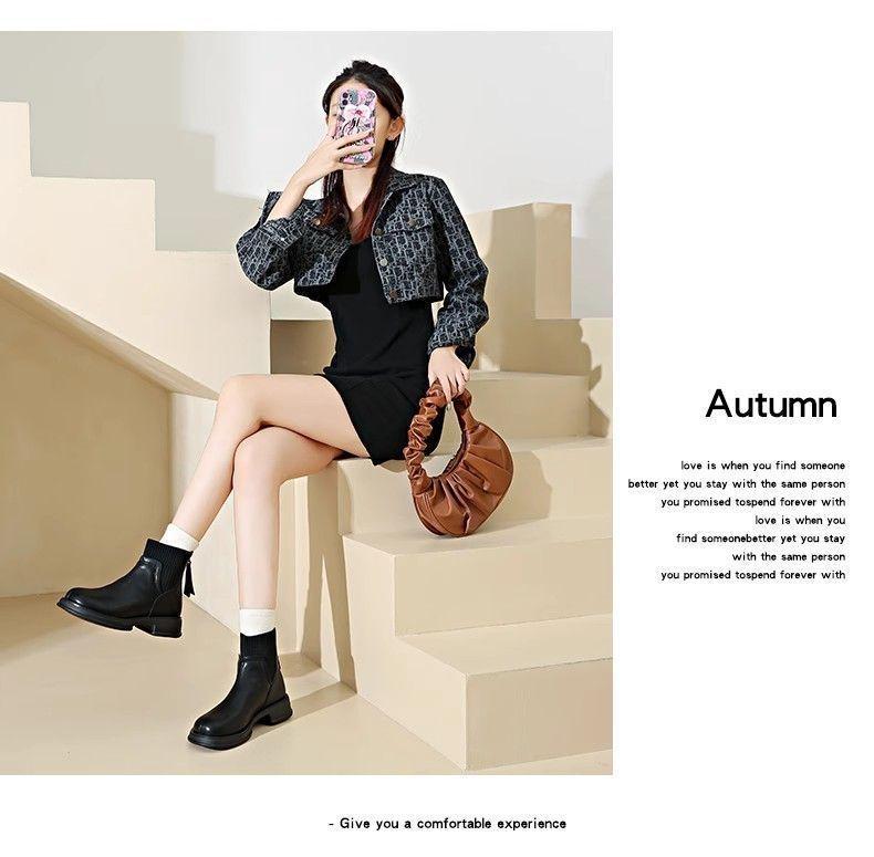 Women's Autumn/Winter 2025 British Style Real Leather Skinny Sock Boots with Back Zipper