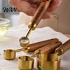Durable Baking Tools 4Pcs Gold-Plated Stainless Steel Measuring Spoons & Cups Set, Precision with Kitchen Spoon Set Wood Handle, Nested Food Grade Kit