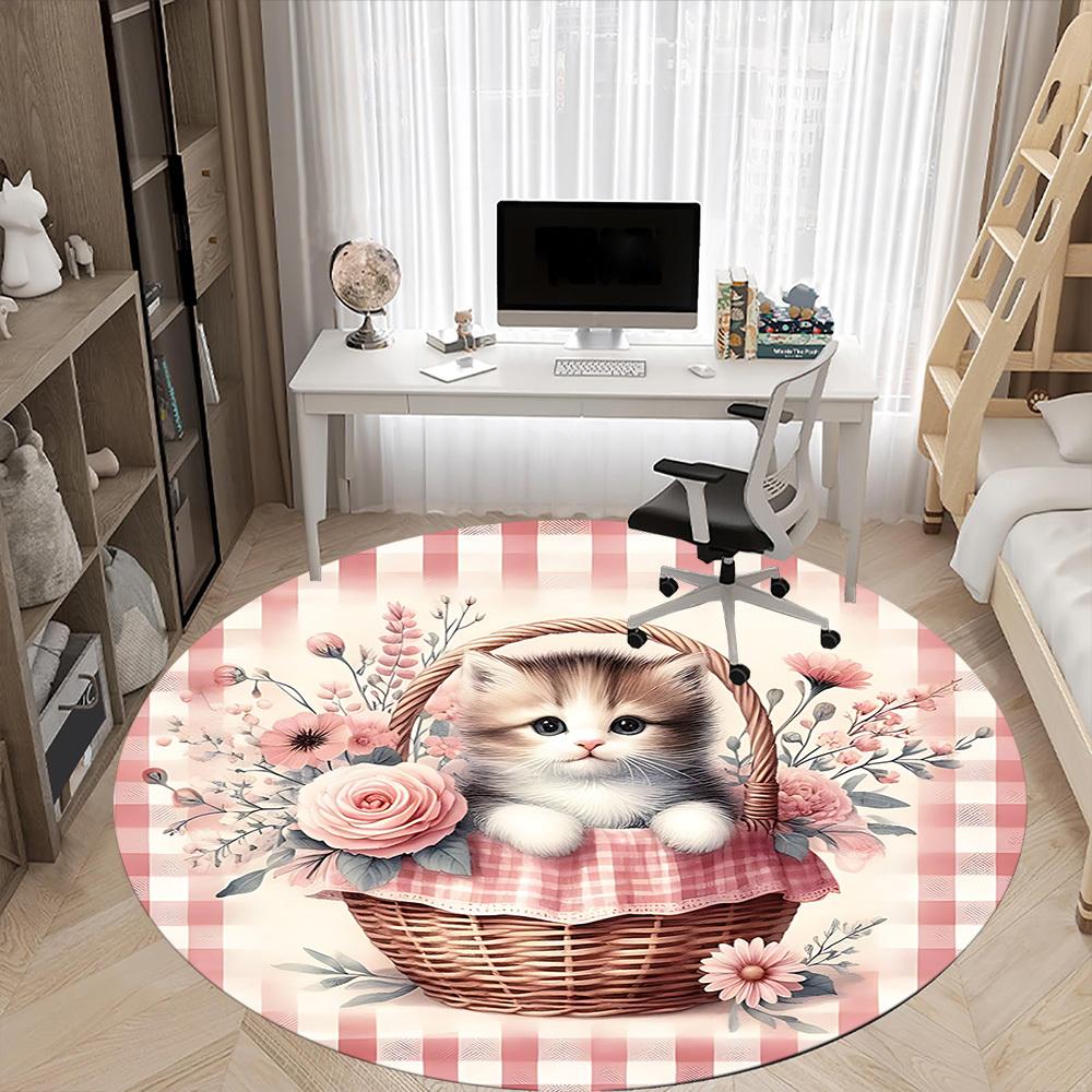 1pc Cat BasketChair Carpet for Office, Indoor Non-Slip Washable Polyester Fiber Carpet, Mat For Office, Machine Washable