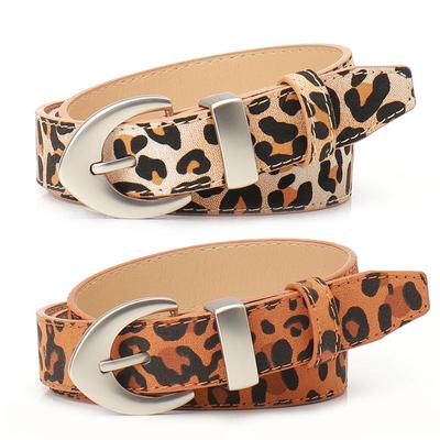 Leopard Print Pu Belt, Women'S Simple Style Jeans Decorative Belt, High-End Women'S Belt