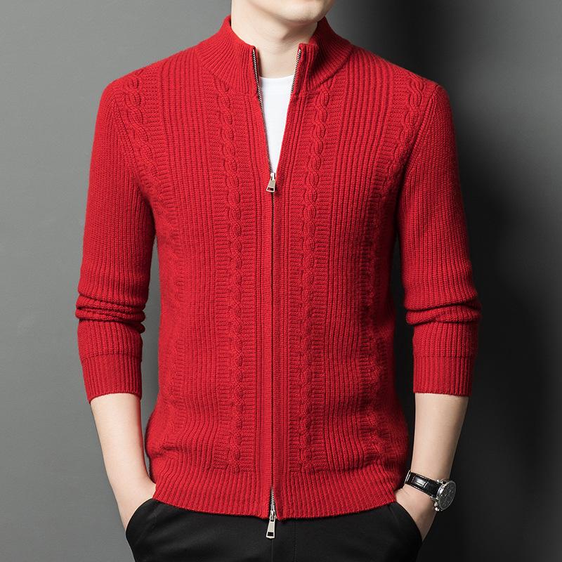 Men's Jacquard Wool Cardigan - 2025 Autumn/Winter Fashion, Zip-Up Stand Collar, Casual Sweater for Middle-Aged and Young Adults.