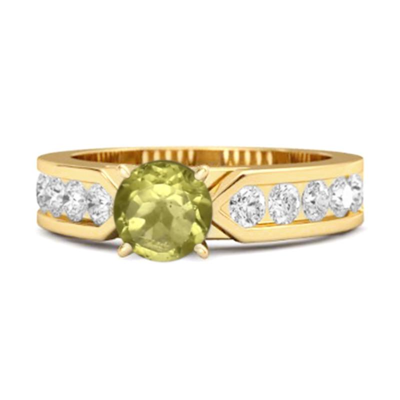 

Peridot Round Solitaire Statement Ring - Sterling Silver Gold Vermeil 6 жовтий/золотий