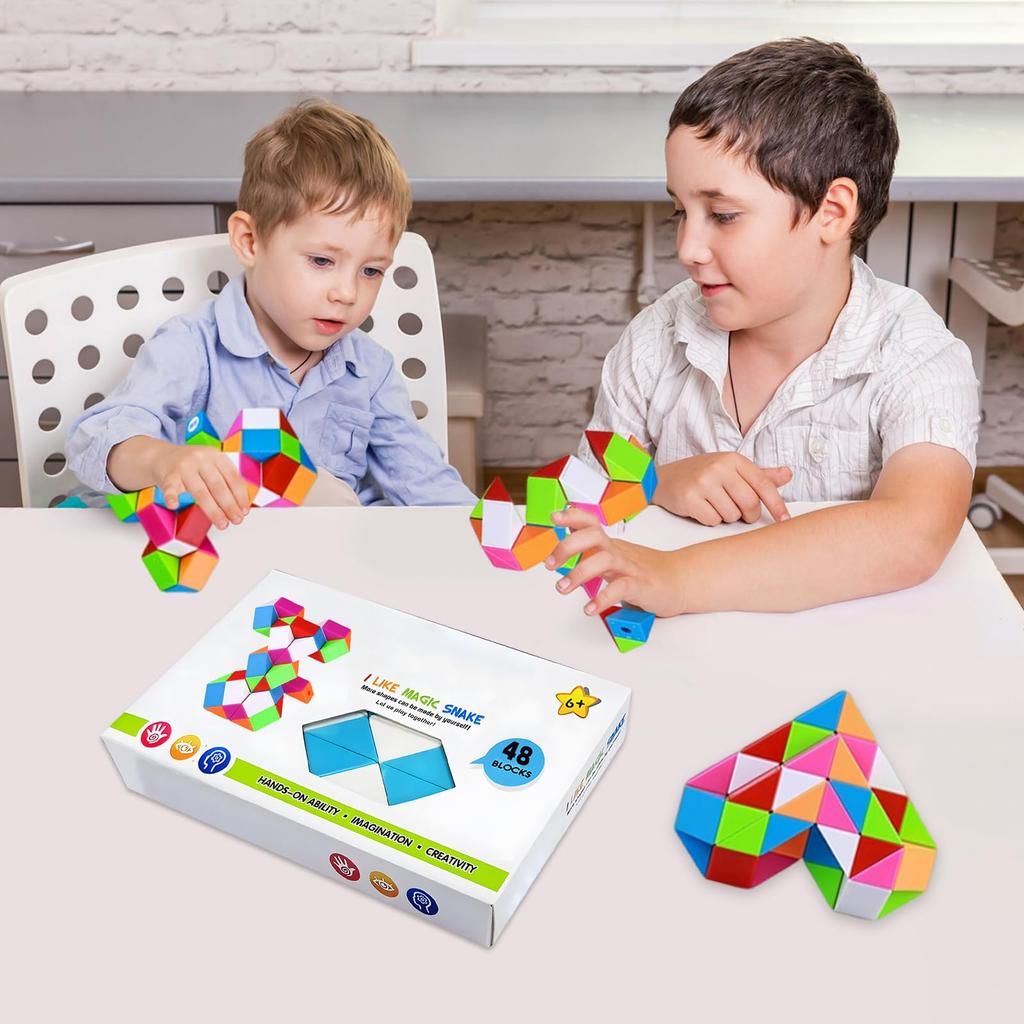 SINGERTOP Snake Cube Magic Snake Magic Twist Puzzles 48 Wedge Magic Ruler Speed Snake Twist Puzzle Cube Snake Cube Stress Relief Brain Training