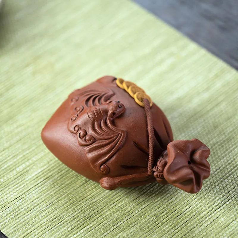 Chinese Yixing Purple Clay Tea Pet Lucky Money Bag Model Ornaments Handmade Sculpture Crafts Desktop Decors Tea Set Decoration