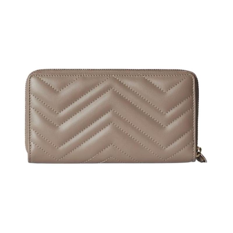 Gucci GG Marmont Light Gold Hardware Zipper Closure Leather Wallet Women's Taupe