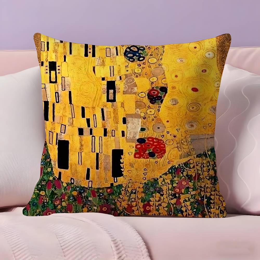 

G-Gustav K-Klimt Oil Painting Pillow Case Pillowcase Ultra Soft Skin Friendly Fabric Cloud Like Comfort & Concealed Zipper 12x12Inch