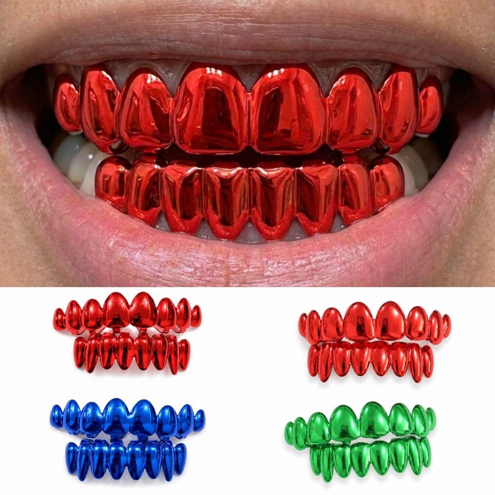 2pcs/set Anti Slip Teeth Grillz Top Bottom Set Eco-friendly Copper Teeth Jewelry Party