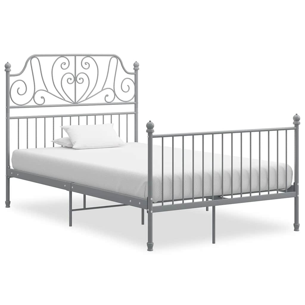 Vidaxl Bed Frame, Grey, Metal, 120 X 200 Cm