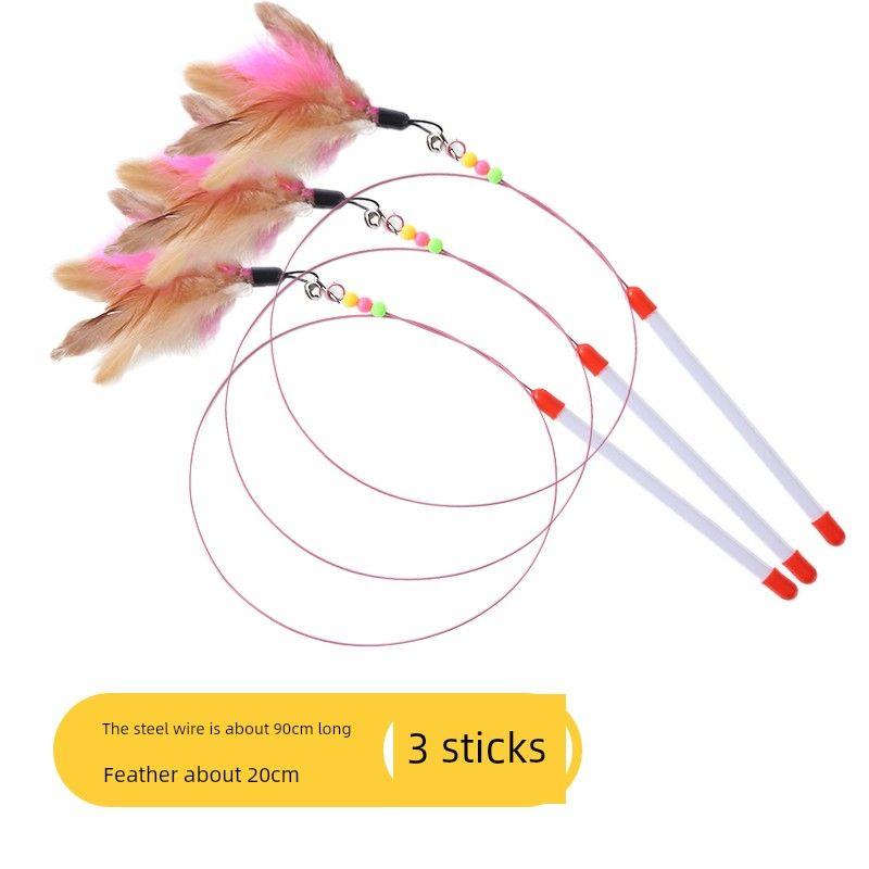 

Cat Teaser Bite-Resistant with Bell Feather Cat Self-Hi Relieving Stuffy Handy Gadget Pet Toy Steel Wire Long Brush Holder Pet Supplies Steel wire tickle [3]]