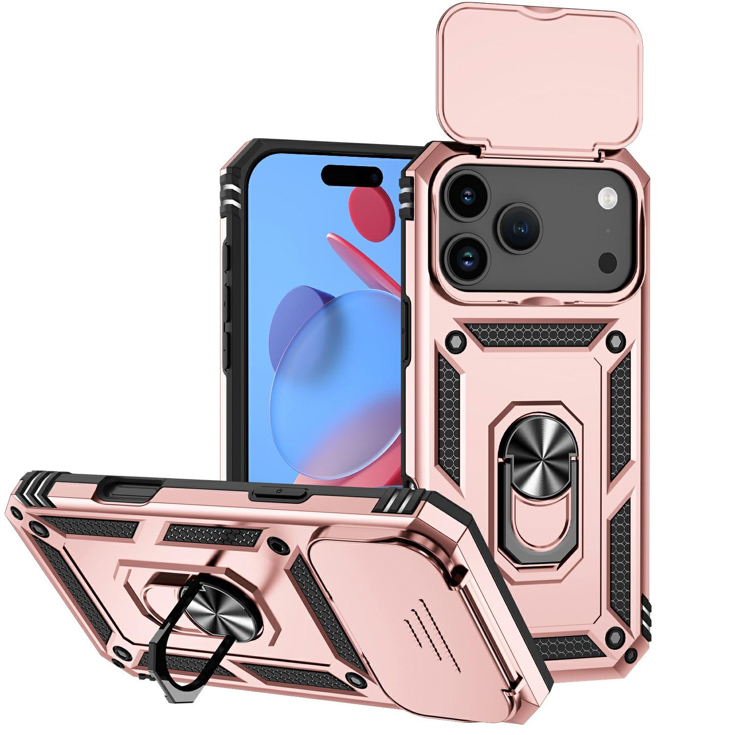 

For iPhone 17 Pro Case PC+TPU Phone Cover with Lens Protection Kickstand Rose Gold