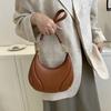 Casual Pu Leather Handbag Tote Underarm Bag Fashionable Crescent Bag  Lady