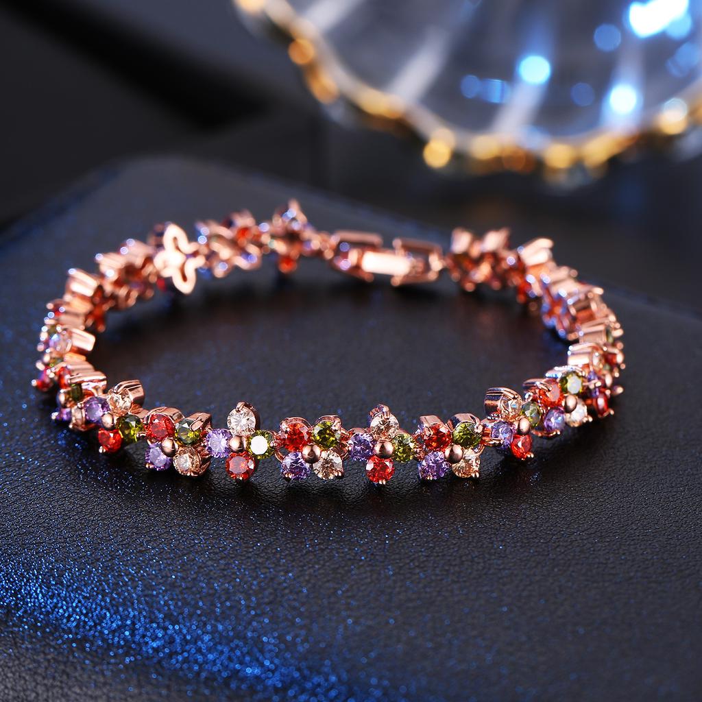 2026 European and American Style Jewelry Zircon Crystal Bracelet Women's Fashion Color Bracelet Girlfriend Muse Retro Style