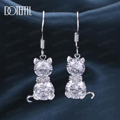 Boucles d'oreilles pendantes en argent sterling 925 avec zircon AAA en forme de chat
