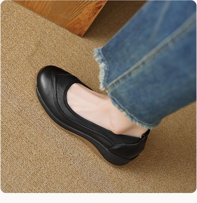 Autumn Casual High-heeled Small Leather Shoes Thick-soled Lazy Platform Shoes Women's Round Toe Pedal Single Shoes