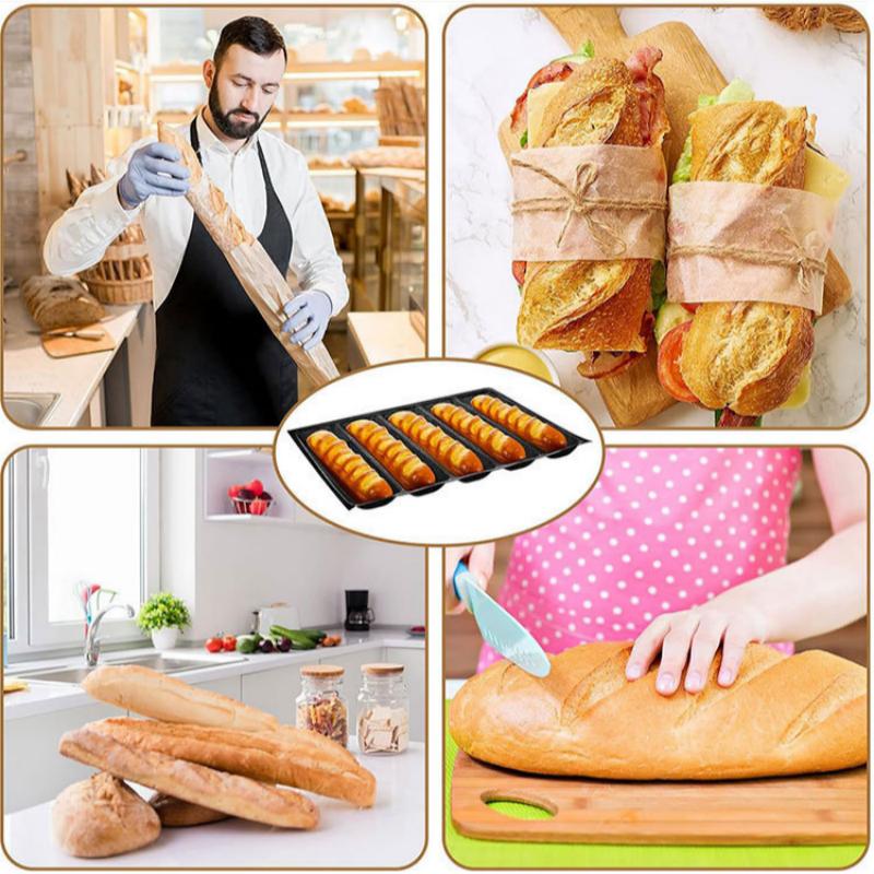 5 Cavity French Bread Roll Pan Nonstick Tray Foldable Soft Compact Storage for Kitchen Bakery Home Use