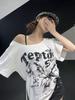 T-shirt Bianca Y2k Vintage Oversize Scollo a Barca Manica Corta Con Stampa Donna Casual Grafica Top Estivo Farfalla T-shirt