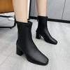 2026 autumn new high-heeled large-size short boots women's thick-heeled spring and autumn single boots British style square-head Martin boots