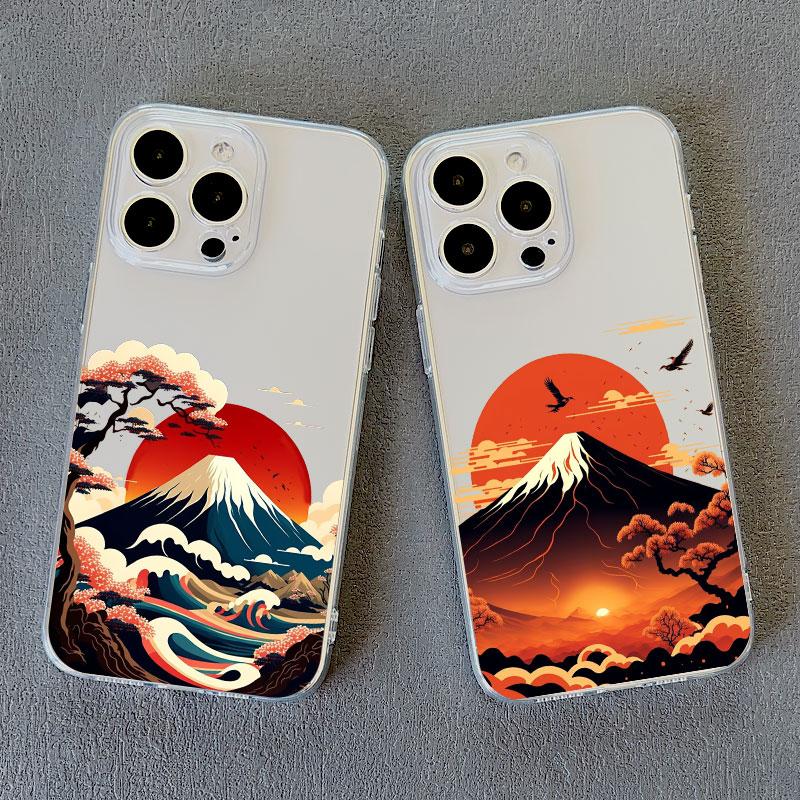 INS Fuji Mountain Landscape Sunset Clear Phone Case For iPhone 11 12 13 Pro Max Mini 14 Plus Pro Max X XR XS 7 8 Plus Back Cover