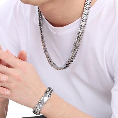 Polished Stainless Steel Keel Chain Bracelet Necklace for Men Massive 15mm Width 1 Set Price Durable and Modern Design Jewelry