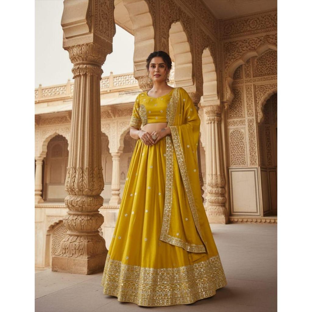 Lehenga Choli Prezentând un lehenga din șifon perfect amestecat pentru sezonul festiv pentru a fermeca aspectul dumneavoastră colecția 2026